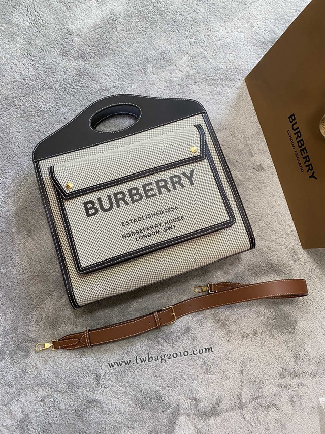 Burberry專門店新款大號41cm撲克包 巴寶莉焦糖咖啡奶油白手提托特包 yxb1103